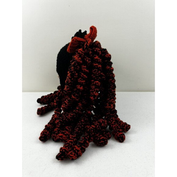 Handmade Crochet Halloween Wig Kawaii Hat Bats Bows Curls  Adults Black Orange - Picture 3 of 9